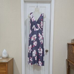 Leith Gray and Pink Floral Midi Dress